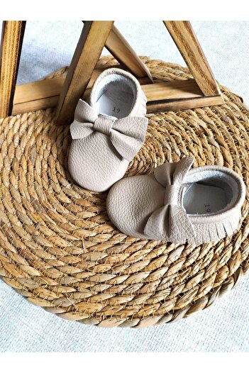 MİNİBİRİ Bella Model Mink Color Baby Moccasin Booties Baby Shoes