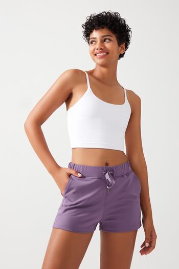 Los Ojos Women's Lilac Pocket Elastic Waist Basic Fit Sports Shorts Shorts