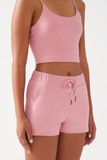 Los Ojos Women's Pink Pocket Elastic Waist Basic Fit Sports Shorts Shorts