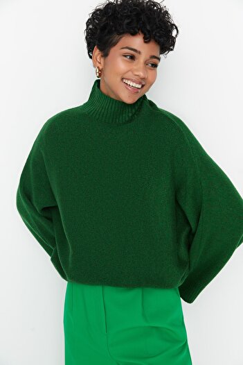 Trendyol Collection Pulover verde, moale, texturat, cu croiala largă, tricotaje TWOAW20KZ1059