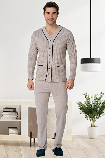 Mecit Pijama Ανδρικές πιτζάμες με κουμπιά μπροστά σε μεγάλο μέγεθος, 100% βαμβάκι