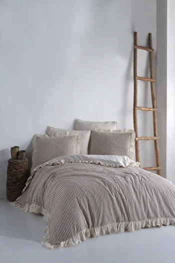 Macas Home Soil 100% Cotton Frilly Yarn Dyed Double Duvet Cover Set 200*220