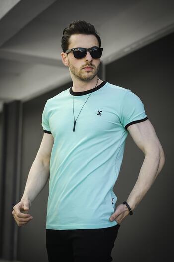 Oksit Riad Slim Fit Lycra Men's Tshirt with Embroidery Detail and Piping on the Collar