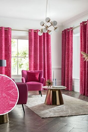 Evcimenhome Rustic Curtain Lined Metal Ring Chenille Pink