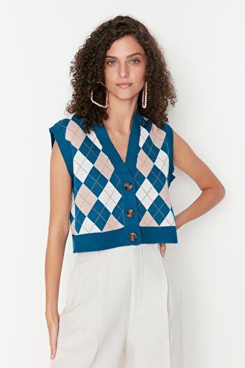 Trendyol Collection Petrol Color Crop V-Neck Knitwear Vest - TWOAW22BZ0047