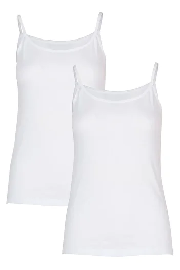 BSM 2-Piece Women's White Cotton Camisole Rope Strap Tank Top