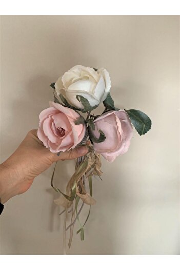 Lucky Art Ar-102-crm-lpk Rose Bunch 3 Pieces Cream Pink