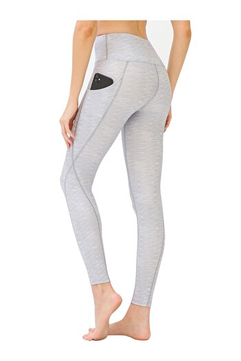 Los Ojos Women's Melange Gray High Waist Double Pocket Compacting Sports Tights