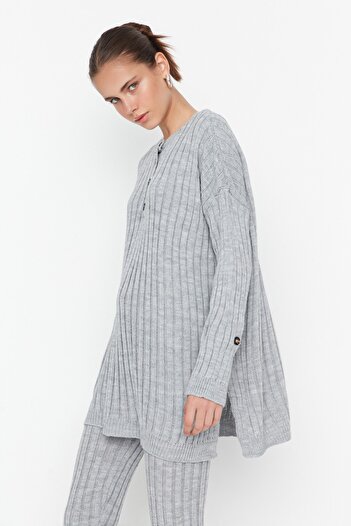 Trendyol Collection Szürke zsinóros nadrág kötött felső és alsó készlet TWOAW22AU0039
