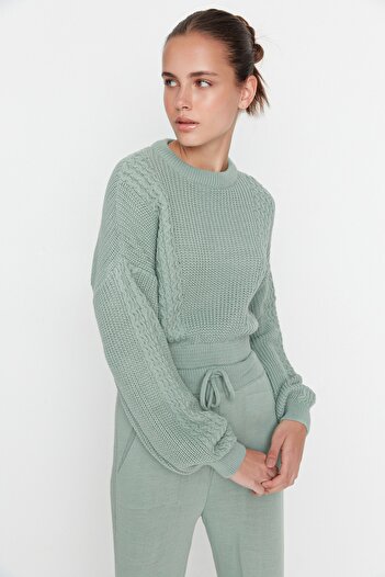 Trendyol Collection Mint Crop Crew Neck Knitwear Top and Bottom Set TWOAW21AU0047