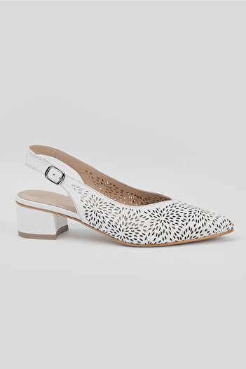 TUNAELLİ Women's White Genuine Leather Heeled Shoes Size 35-41