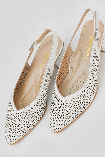 TUNAELLİ Women's White Genuine Leather Heeled Shoes Size 35-41