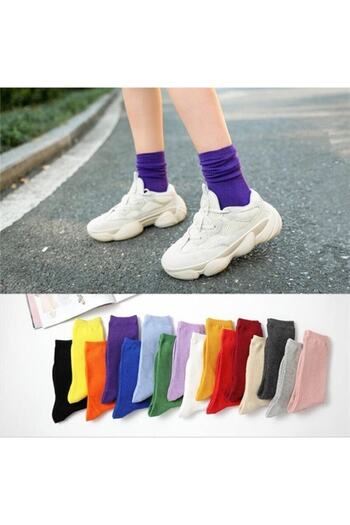 çorapmanya 12 Pairs Multicolored Unlined Cotton College Tennis Socks
