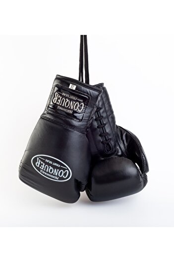 Conquer Black Laced Edition Pro Fight Premium Leather Boxing Gloves