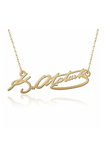 Redstone Store Atatürk İmza Model Altın Kaplama Gümüş Kolye