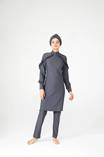 Adasea Σχέδιο βολάν Lycra Full Covered Hijab Μαγιό Ruffle 4104 Γκρι