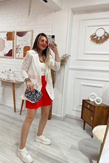 CNG MODA Ecru Women's Blazer - Laced Summer Jacket