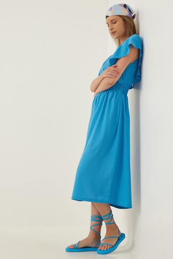 Happiness İstanbul Rochie de damă tricotată cu volan albastru CI00025