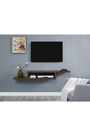 Egecan Mobilya Ceviz 180 Cm Tv Ünitesi Tv Standı Duvar Rafı Kitaplık
