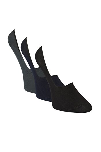 ALTINYILDIZ CLASSICS Men's Black-dark blue-gray Anti-Slip Heel Silicone 3-Piece Ballerina Socks