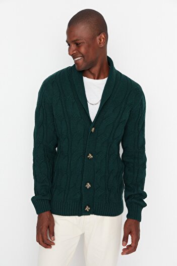 Trendyol Collection Green Slim Fit Knitwear Cardigan - Shawl Collar TMNAW20HI0028