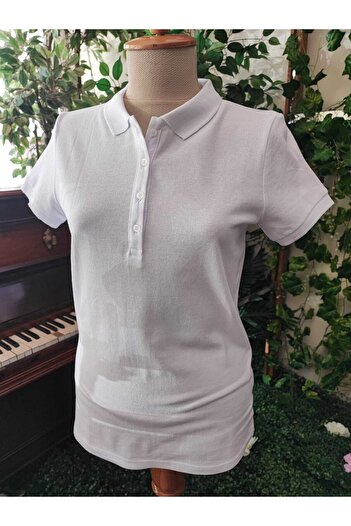 Collezione White Polo Neck Women's T-shirt - Regular Fit, Short Sleeve