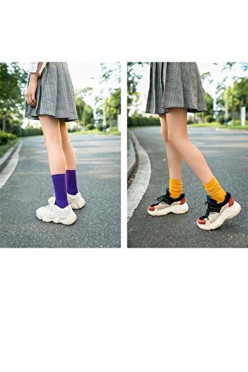 çorapmanya 12 Pairs Multicolored Unlined Cotton College Tennis Socks