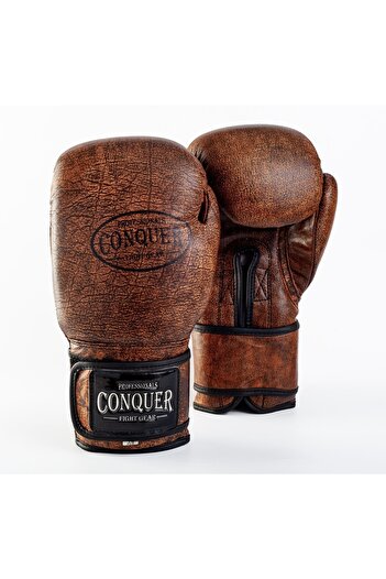 Conquer Vintage Edition Pro Fight Premium Leather Boxing Gloves