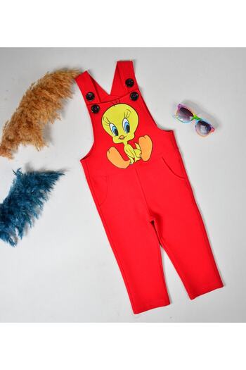 KİDSPİTİRCİK Unisex Children's Red Tweety Printed Salopet Badisiz