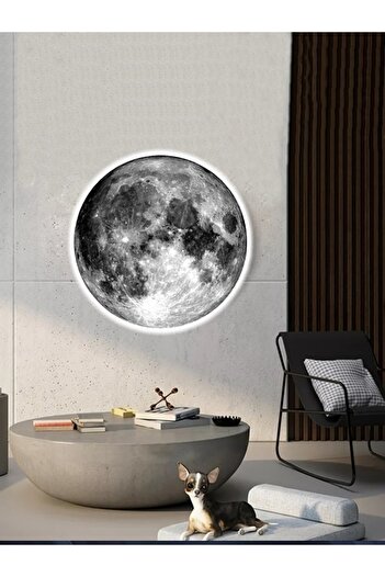 Gökyüzü Panel Moon Led Sconce - 30 cm Diameter, 25Watt Uv Printed Wall Moon Painting