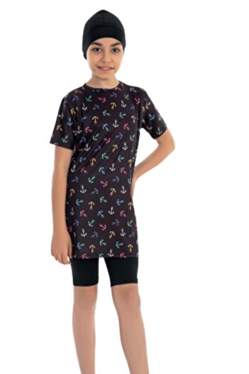 bigiyin Çapa Model Digital Pattern Children's Half Sleeve Swimsuit Micro Water Repellent Quality Children's Swimsuit