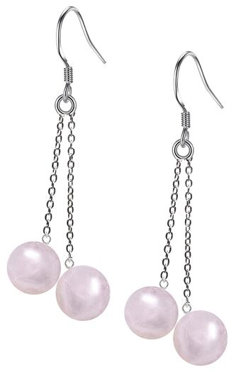 Tesbih Atölyesi Certified Natural Light Pink Quartz Stone Silver Earrings