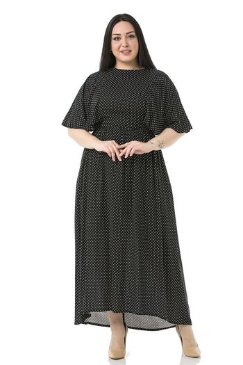 DISENTIS MODEST Plus Size Small Polka Dot Cloak Sleeve Back Zip Black Long Dress