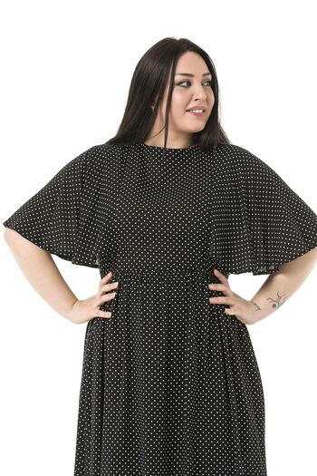DISENTIS MODEST Plus Size Small Polka Dot Cloak Sleeve Back Zip Black Long Dress