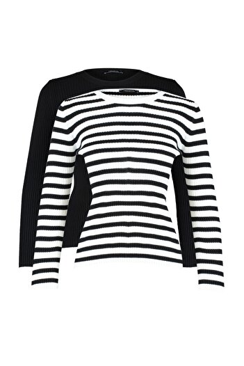 Trendyol Collection Черен многоцветен двуцветен трикотажен пуловер TWOAW22KZ1766