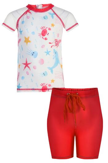 İYİBU Children's and Baby's Swimsuit Boys and Girls Unisex 2-Piece Set Short Sleeve Shorts Swimsuit Set Uv Protection