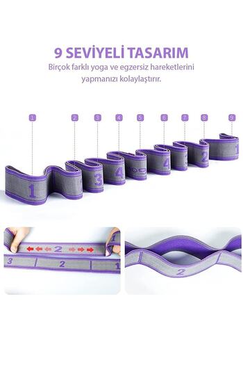 İndirimKap Profesyonel Jimnastik Eğitim Bandı 9 Seviyeli Pilates Yoga Direnç Spor Elastik Gergi Yoga Bandı