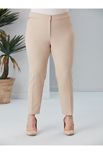 RMG Plus Size Cream Fabric Trousers
