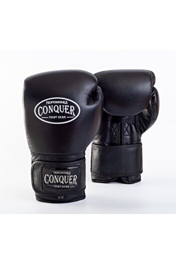 Conquer Black Edition Pro Fight Premium Leather Boxing Gloves
