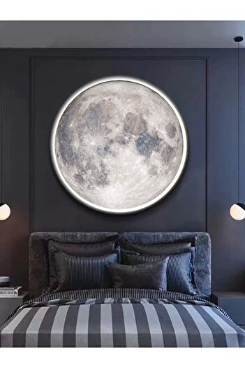 Gökyüzü Panel Moon Led Sconce - 30cm Diameter, Led 25watt, Modern Wall Sconce, Bedroom and Living Room Sconce Models
