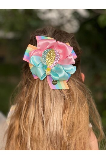 QUEEN AKSESUAR Luxury Colorful Rainbow Glitter Balloon Bow Adult Children's Buckle Metal Clip Buckle