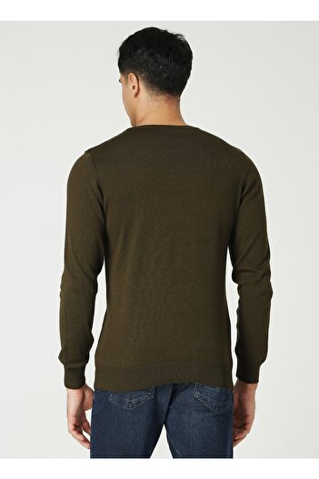 LİMON COMPANY Lemon Tesco Crew Neck Standard Fit Argyle Pattern Khaki Men's Sweater