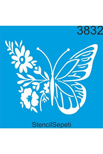 StencilSepeti Butterfly and Flowers Pattern - Stencil Painting Template 20X20Cm