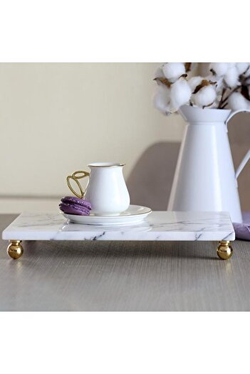 Akayev Marble Lilac 30X20 cm Gold Bead Foot Presentation Plate