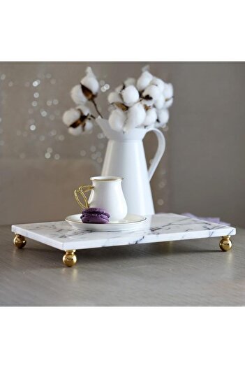 Akayev Marble Lilac 30X20 cm Gold Bead Foot Presentation Plate