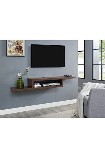 Egecan Mobilya Ceviz 180 Cm Tv Ünitesi Tv Standı Duvar Rafı Kitaplık