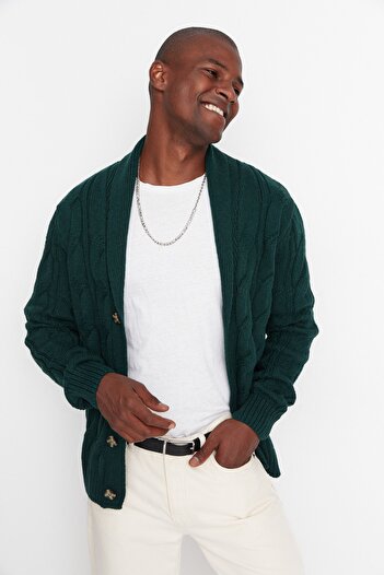 Trendyol Collection Green Slim Fit Knitwear Cardigan - Shawl Collar TMNAW20HI0028