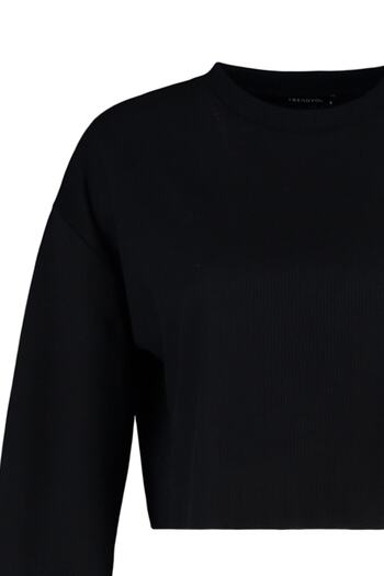 Trendyol Collection Pletená mikina z černé Crop Waffle Fabric TWOAW23SW00319