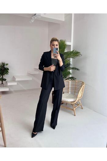 MOCCHI Palazzo Linen Women's Suit Black