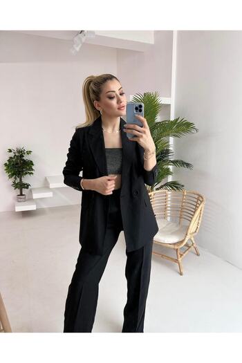 MOCCHI Palazzo Linen Women's Suit Black